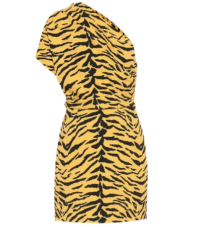 Shop Saint Laurent One-shoulder Zebra-print Minidress In Multicoloured