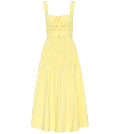 Shop Self-portrait Cotton Midi Dress In Yellow