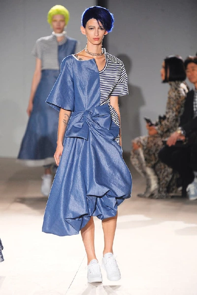Shop Junya Watanabe Cotton-blend Midi Dress In Blue