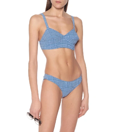 Shop Lisa Marie Fernandez Goldwyn Seersucker Bikini In Blue