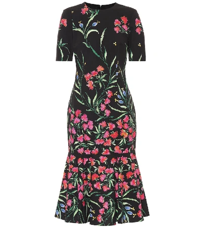 Shop Carolina Herrera Floral Stretch-cotton Midi Dress In Black