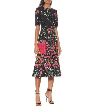 Shop Carolina Herrera Floral Stretch-cotton Midi Dress In Black