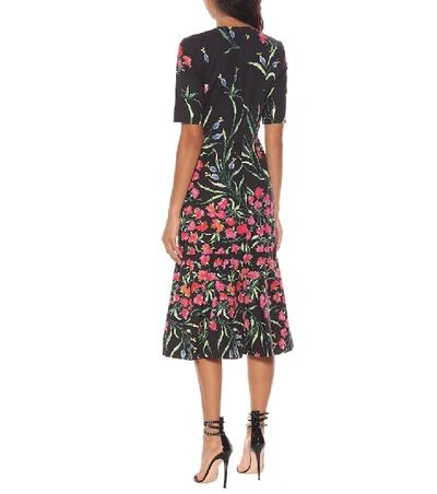 Shop Carolina Herrera Floral Stretch-cotton Midi Dress In Black