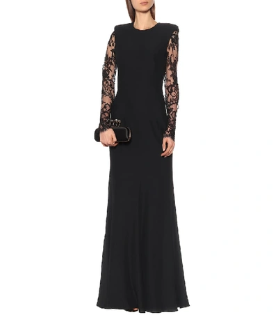 Shop Alexander Mcqueen Crêpe And Lace Gown In Black