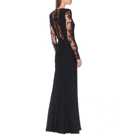 Shop Alexander Mcqueen Crêpe And Lace Gown In Black