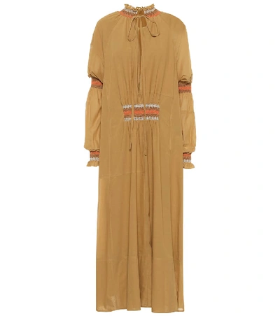 Shop Loewe Cotton-blend Midi Dress In Brown