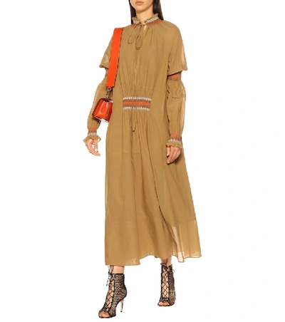 Shop Loewe Cotton-blend Midi Dress In Brown