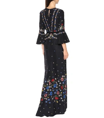 Shop Erdem Floral-printed Silk Dress In Black
