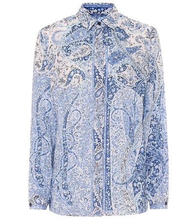 Shop Etro Printed Ramie Shirt In Blue