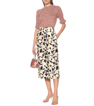 Shop Brock Collection Quercini Floral-jacquard Midi Skirt In Beige
