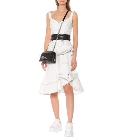 Shop Alexander Mcqueen Asymmetric Denim Midi Dress In White