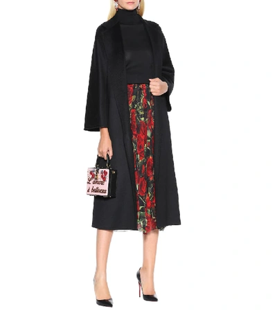 Shop Dolce & Gabbana Floral Pleated Silk-blend Skirt In Black