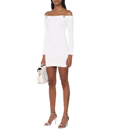 Shop Balmain Off-shoulder Minidress In White