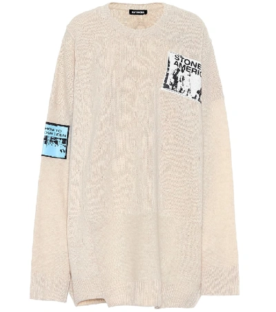 Shop Raf Simons Appliquéd Wool Sweater In Beige