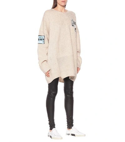 Shop Raf Simons Appliquéd Wool Sweater In Beige