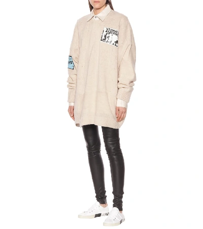 Shop Raf Simons Appliquéd Wool Sweater In Beige