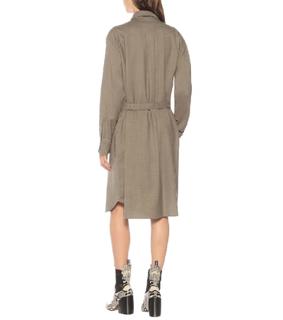 Shop Chloé Stretch-wool Shirt Dress In Grey