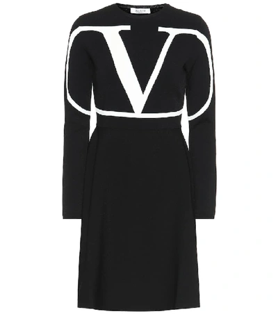 Shop Valentino Vlogo Jersey Dress In Black