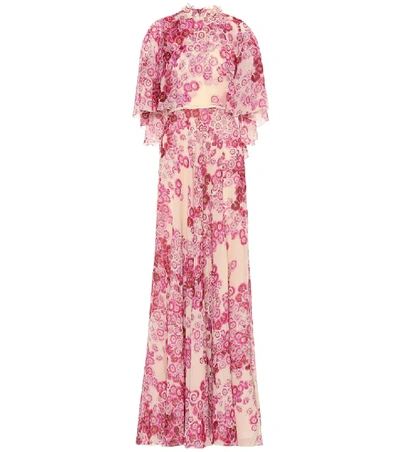 Shop Giambattista Valli Floral Silk Gown In Pink