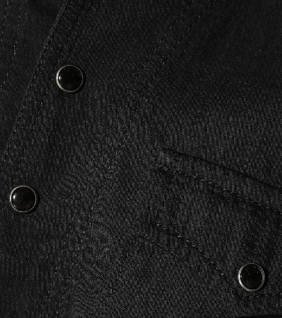 Shop Saint Laurent Sleeveless Cropped Denim Top In Black