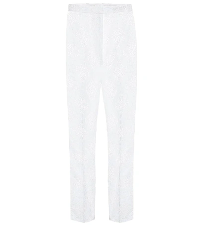 Shop Alexander Mcqueen High-rise Floral-lace Slim Pants In White