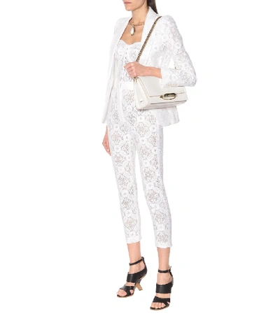 Shop Alexander Mcqueen High-rise Floral-lace Slim Pants In White