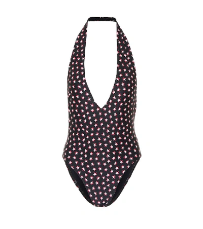 Shop Saint Laurent Printed Swimsuit In Black