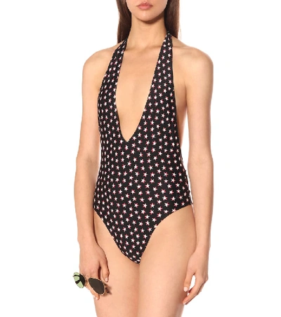 Shop Saint Laurent Printed Swimsuit In Black