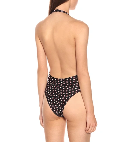 Shop Saint Laurent Printed Swimsuit In Black