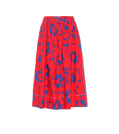 Shop Marni Printed Cotton Midi Skirt In Red