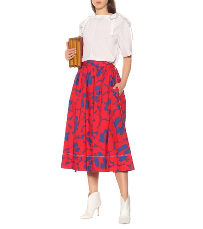 Shop Marni Printed Cotton Midi Skirt In Red