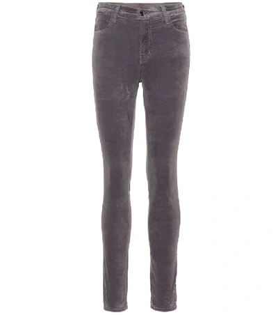 Shop J Brand Maria High-rise Velvet Skinny Jeans In Grey