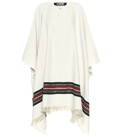 Shop Jacquemus Le Poncho Wool And Linen-blend Poncho In Beige