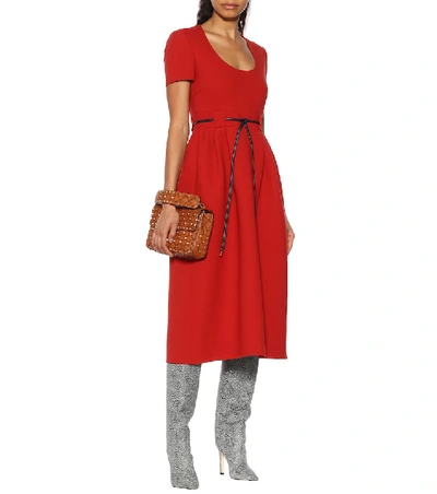 Shop Valentino Virgin Wool Midi Dress In Red