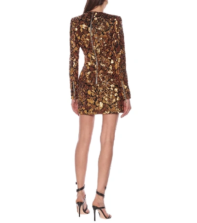 Shop Balmain Sequined Minidress In Gold