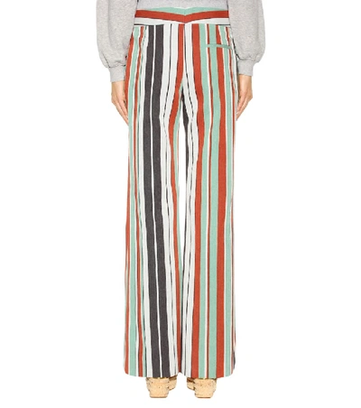 Shop Chloé Striped Cotton-blend Twill Wide-leg Trousers In Multicoloured