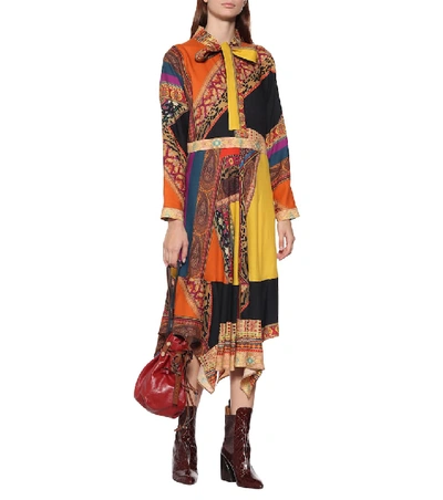 Shop Etro Printed Wool And Silk Midi Dress In Multicoloured