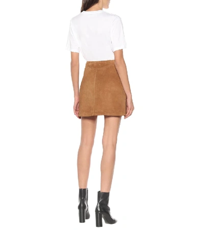 Shop Saint Laurent Suede Miniskirt In Beige