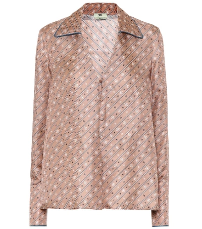 Shop Fendi Printed Silk Blouse In Beige