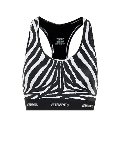 Shop Vetements Logo Zebra-print Sports Bra In Black