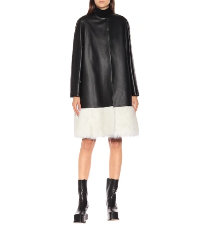 Shop Loewe Shearling-trimmed Leather Coat In Black