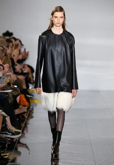 Shop Loewe Shearling-trimmed Leather Coat In Black