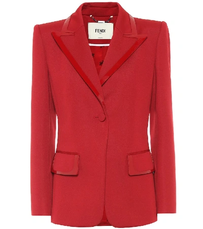 Shop Fendi Leather-trimmed Jersey Blazer In Red