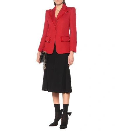 Shop Fendi Leather-trimmed Jersey Blazer In Red