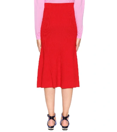 Shop Victoria Beckham Ribbed Wool-blend Skirt In Red
