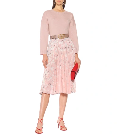 Shop Valentino Pleated Silk Midi Skirt In Pink