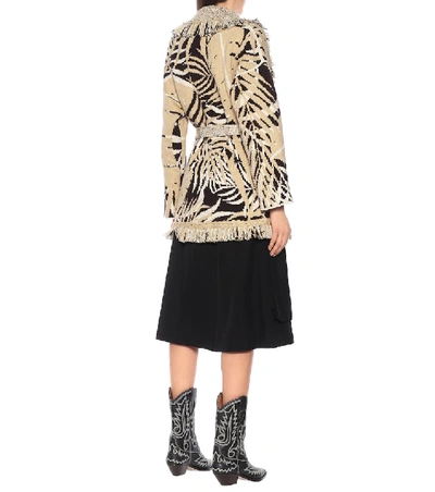 Shop Alanui Jungle Foliage Cotton And Wool Cardigan In Beige