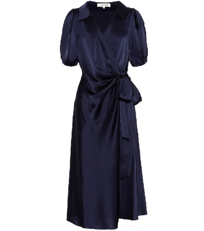 Shop Diane Von Furstenberg Valentina Satin Midi Wrap Dress In Blue