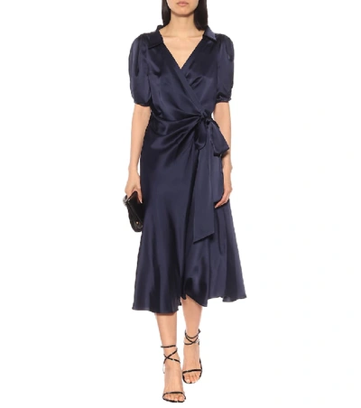 Shop Diane Von Furstenberg Valentina Satin Midi Wrap Dress In Blue