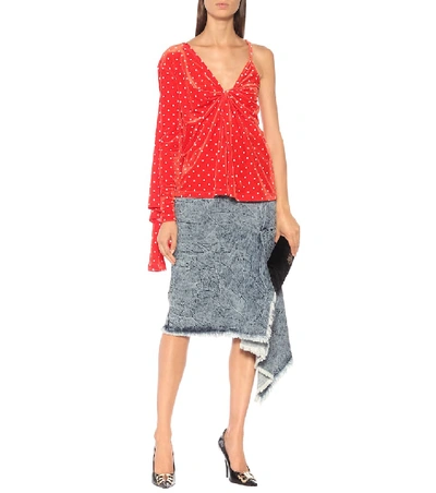 Shop Balenciaga Polka-dot Velvet Top In Red